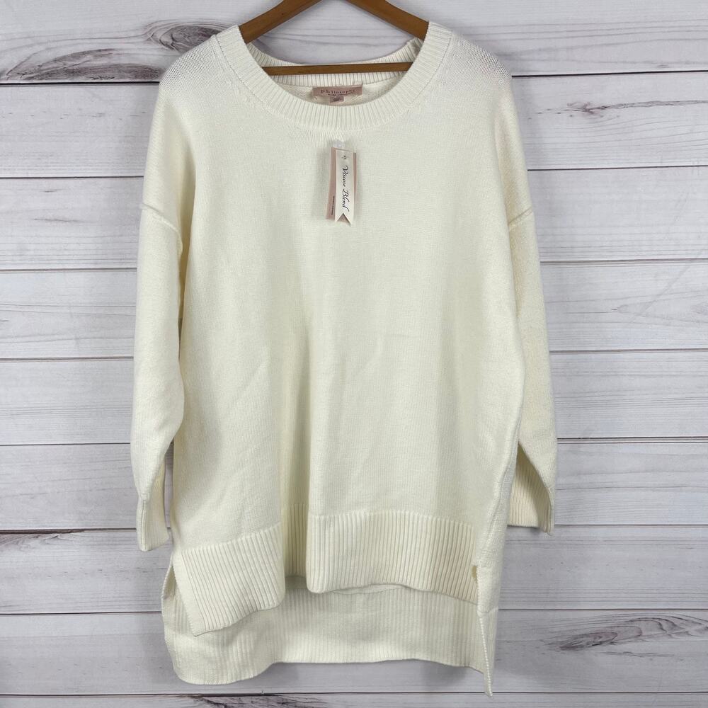 Philosophy Sweater Womens 1X White Viscose Blend Crew Neck Tunic NEW